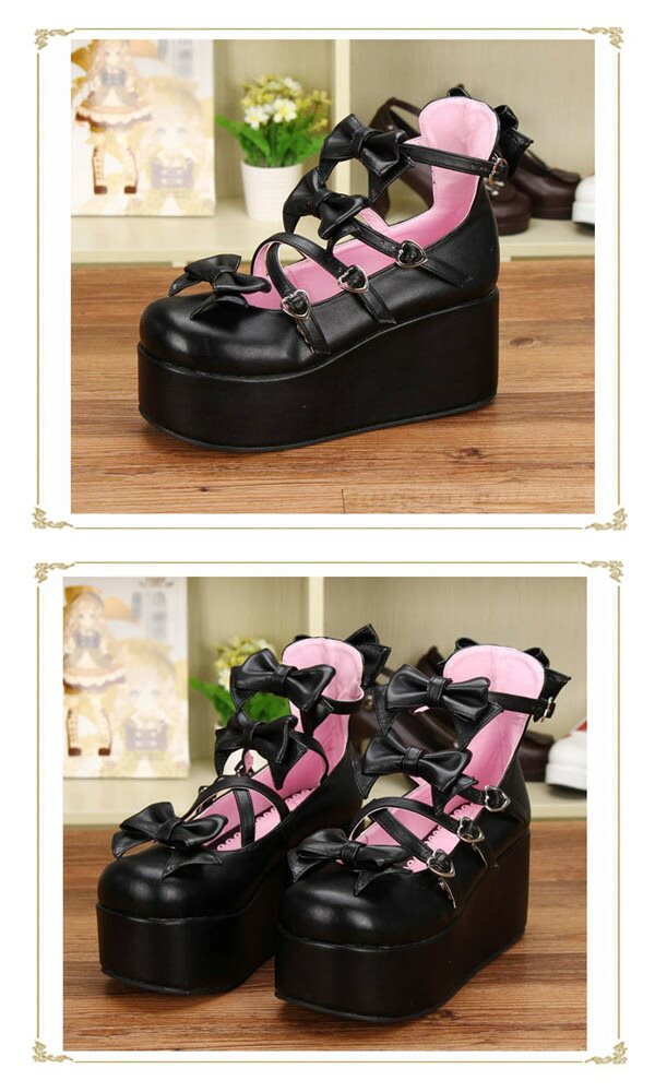 受注生産 大きいサイズ ロリータ靴 厚底 メイド靴 全3色 パンプス かわいい お嬢様 女の子 リボン付き 合皮 PU コスチューム 演奏会 文化祭 イベント 舞台 22.0～25.0/25.5/26