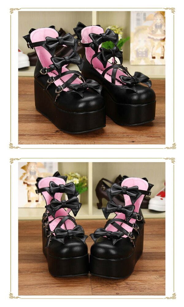 受注生産 大きいサイズ ロリータ靴 厚底 メイド靴 全3色 パンプス かわいい お嬢様 女の子 リボン付き 合皮 PU コスチューム 演奏会 文化祭 イベント 舞台 22.0～25.0/25.5/26