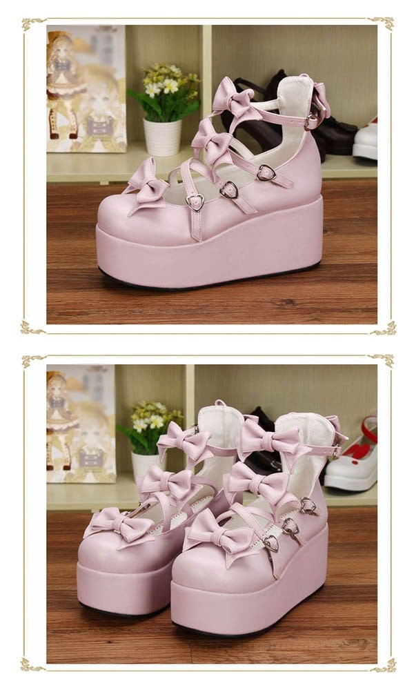受注生産 大きいサイズ ロリータ靴 厚底 メイド靴 全3色 パンプス かわいい お嬢様 女の子 リボン付き 合皮 PU コスチューム 演奏会 文化祭 イベント 舞台 22.0～25.0/25.5/26