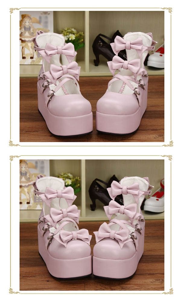 受注生産 大きいサイズ ロリータ靴 厚底 メイド靴 全3色 パンプス かわいい お嬢様 女の子 リボン付き 合皮 PU コスチューム 演奏会 文化祭 イベント 舞台 22.0～25.0/25.5/26