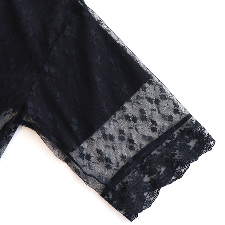 ScoLar スカラー スカラーちゃんレース重ねプルオーバー シアー ボックスプリント スカラーちゃん 透け感 花 華やか 七分袖 Tシャツ 個性的 ゆったり 体型カバー トップス 女性 152746