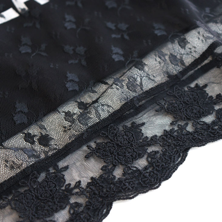 ScoLar スカラー スカラーちゃんレース重ねプルオーバー シアー ボックスプリント スカラーちゃん 透け感 花 華やか 七分袖 Tシャツ 個性的 ゆったり 体型カバー トップス 女性 152746