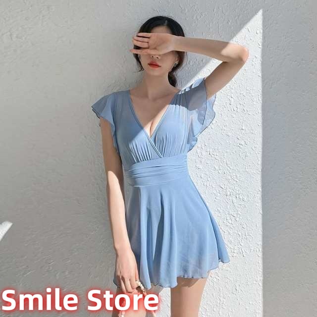 シアー パッド入り スイムドレス ワイヤーあり ウエストマーク ネック ビーチ フリル スカート ワンピース レディース 水着 シースルー