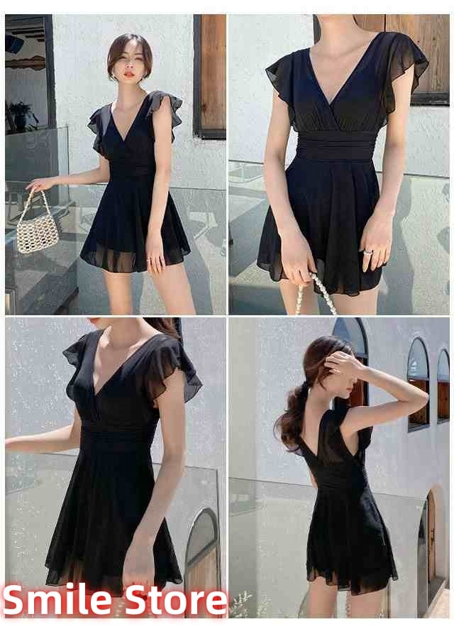 シアー パッド入り スイムドレス ワイヤーあり ウエストマーク ネック ビーチ フリル スカート ワンピース レディース 水着 シースルー