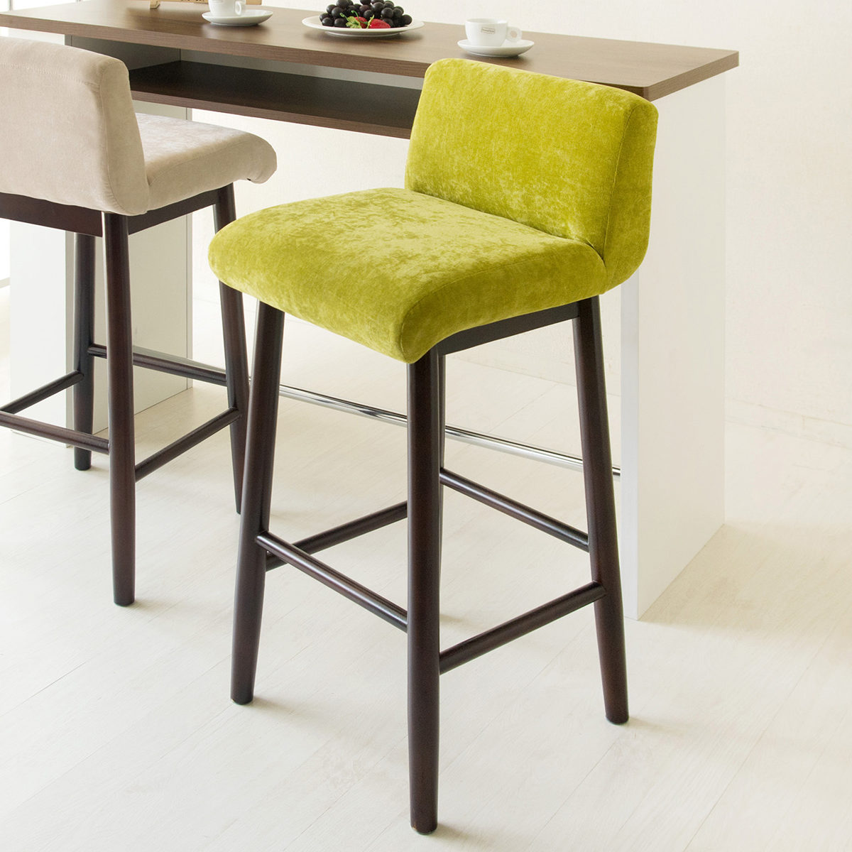 カウンターチェア 座面高70.5cm ベロア調 クッション 木製 カウンターチェア 座面高70.5cm ベロア調 クッション 木製
