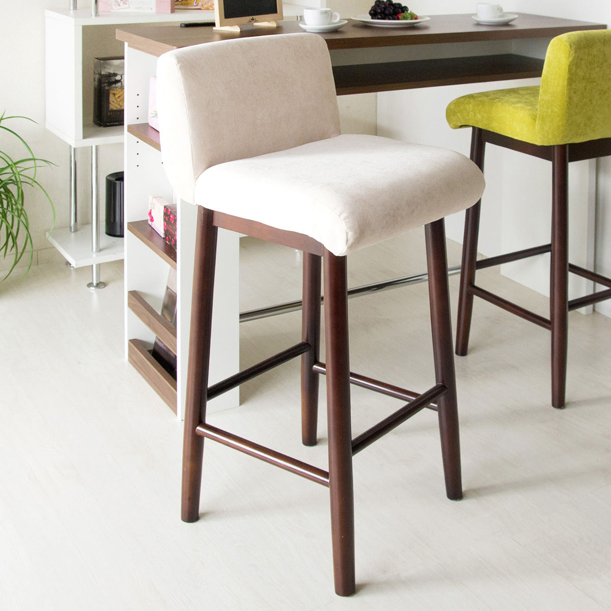 カウンターチェア 座面高70.5cm ベロア調 クッション 木製 カウンターチェア 座面高70.5cm ベロア調 クッション 木製