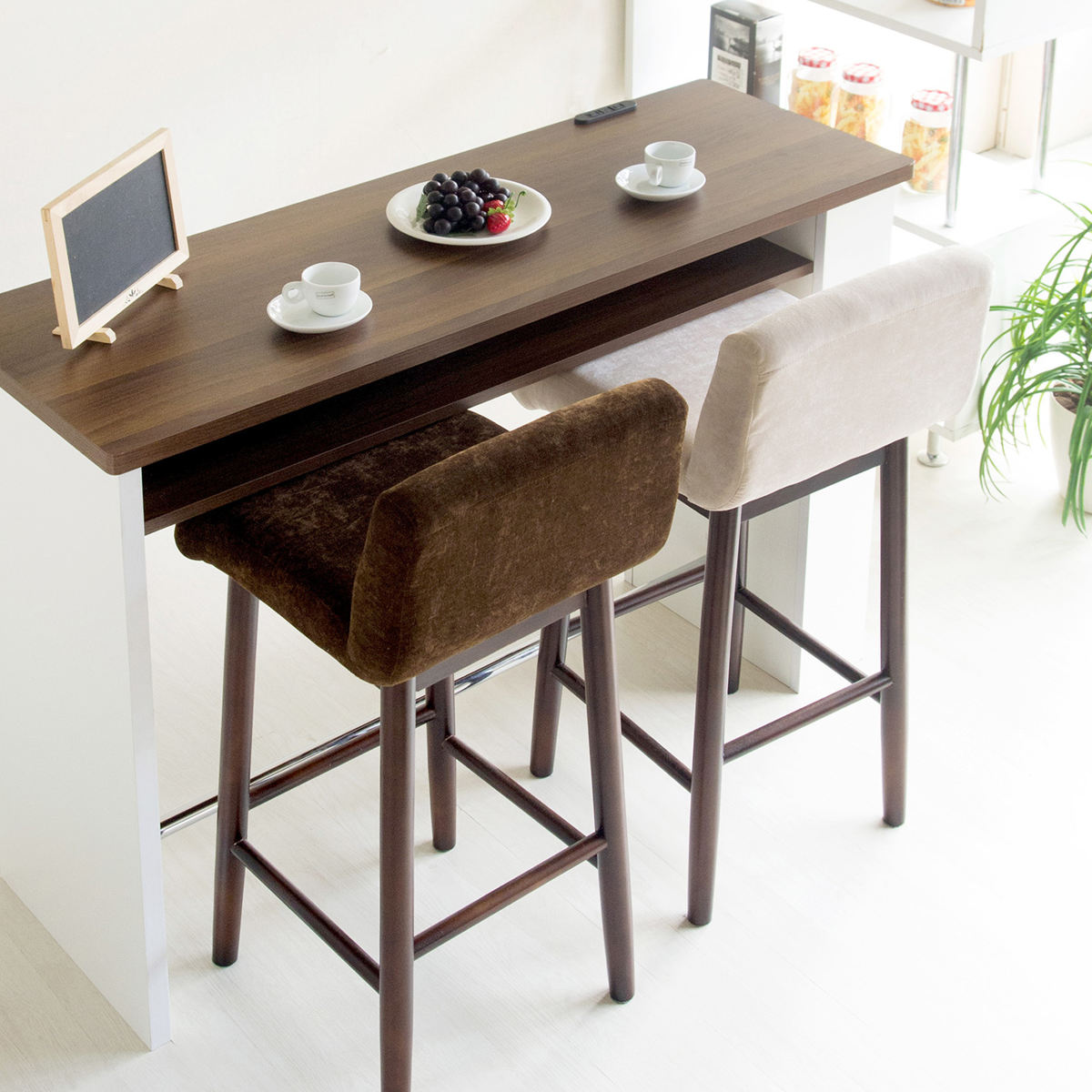 カウンターチェア 座面高70.5cm ベロア調 クッション 木製 カウンターチェア 座面高70.5cm ベロア調 クッション 木製