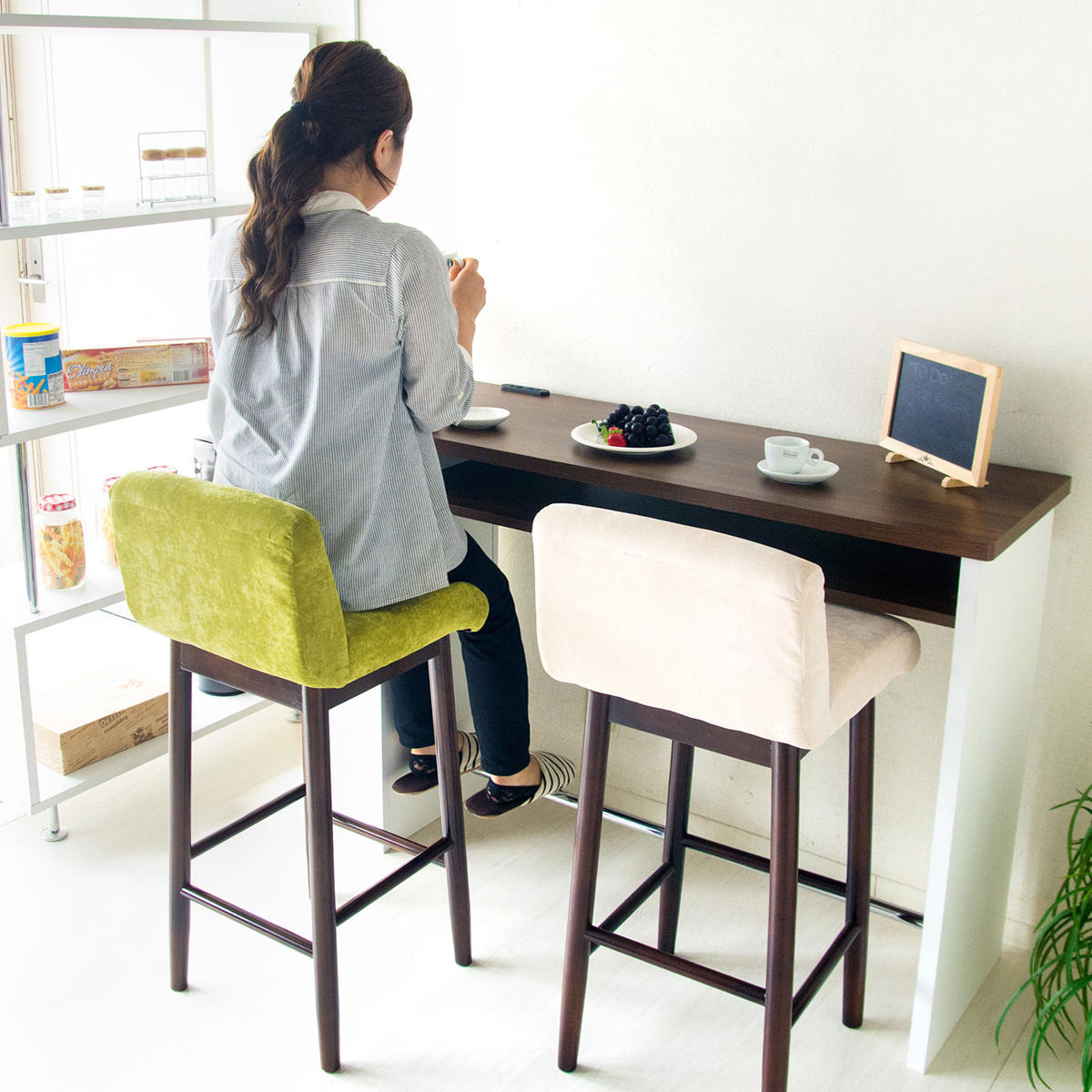 カウンターチェア 座面高70.5cm ベロア調 クッション 木製 カウンターチェア 座面高70.5cm ベロア調 クッション 木製