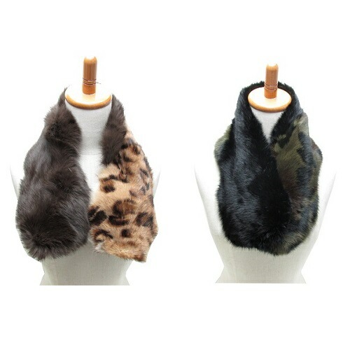 Anjou Chouette アンジュシュエット ラビットファー バイカラー ティペット マフラー ストール ファー レディース ヒョウ柄 Anjou Chouette アンジュシュエット ラビットファー バイカラー ティペット マフラー ストール ファー レディース ヒョウ柄