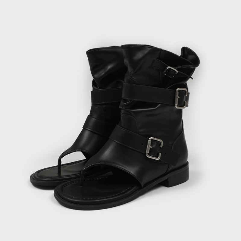 ブラックアップ レディト バックル レザー サンダルブーツ mulan778.net