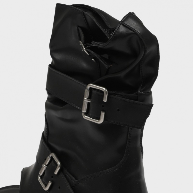 ブラックアップ レディト バックル レザー サンダルブーツ mulan778.net