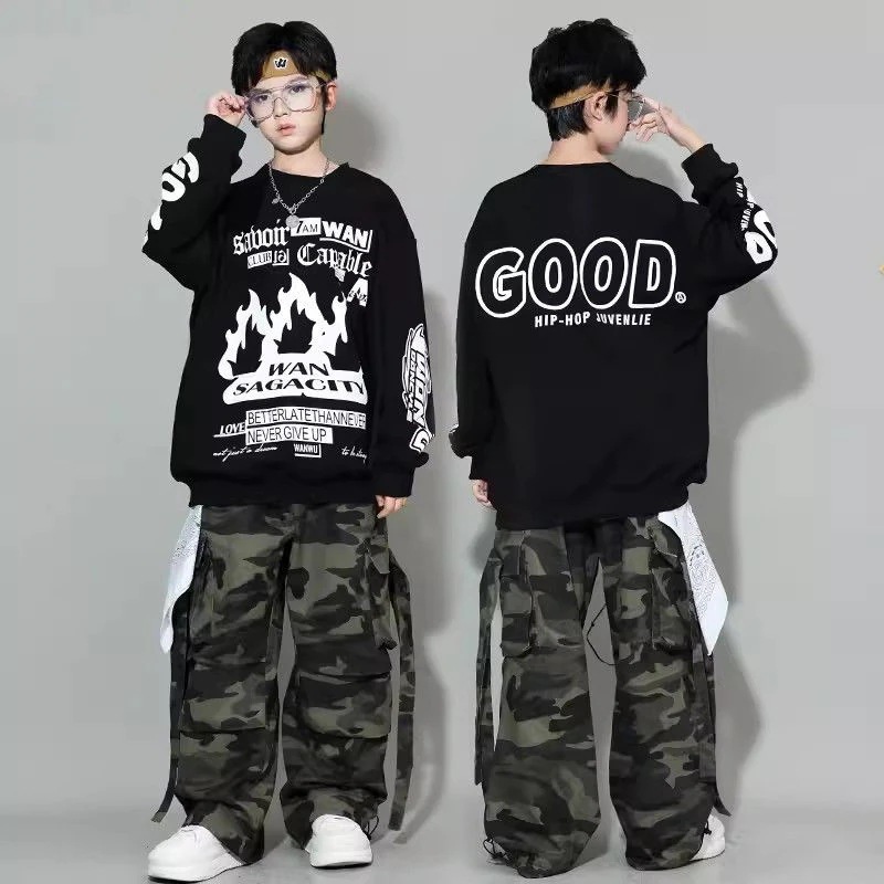 【1292人コレクション】子供街舞潮服セット冬hiphopヒップホップ長袖衛衣女児ジャズダンス男児元旦演出服