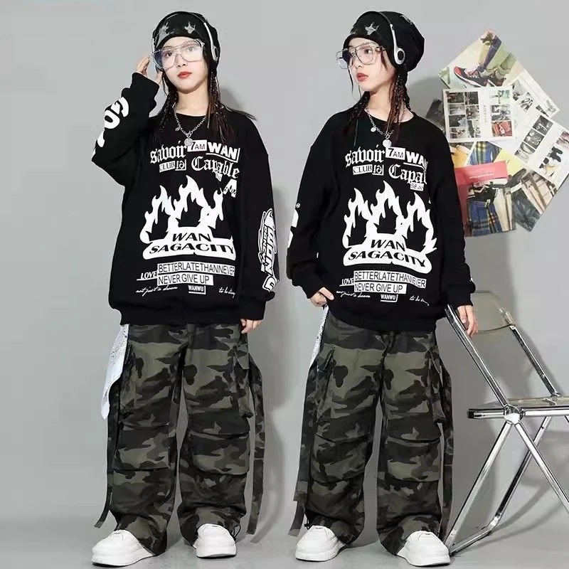 【1292人コレクション】子供街舞潮服セット冬hiphopヒップホップ長袖衛衣女児ジャズダンス男児元旦演出服