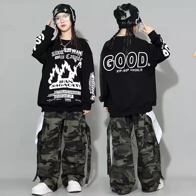 【1292人コレクション】子供街舞潮服セット冬hiphopヒップホップ長袖衛衣女児ジャズダンス男児元旦演出服