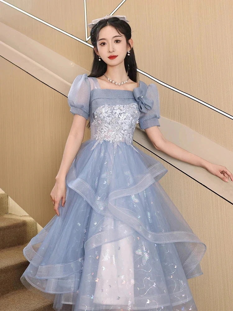 結婚式 ドレス パーティドレス ワンピース ロングドレ 二次会 パーティードレス パーティードレス ブルー・ファントム・シー・バタフライ・ドレスワンピース