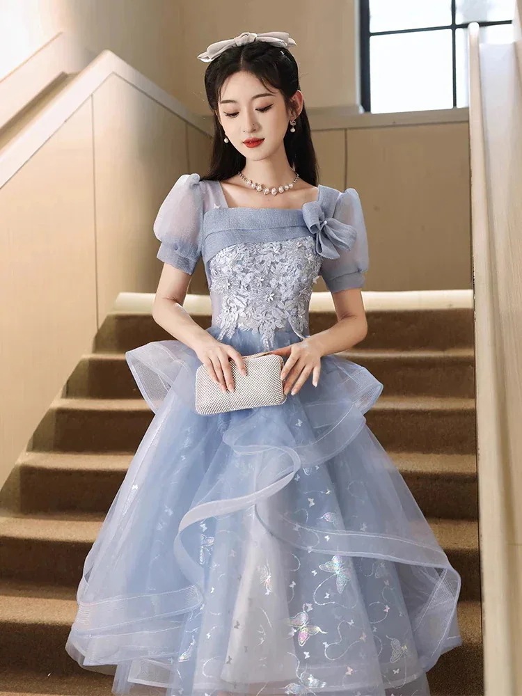 結婚式 ドレス パーティドレス ワンピース ロングドレ 二次会 パーティードレス パーティードレス ブルー・ファントム・シー・バタフライ・ドレスワンピース