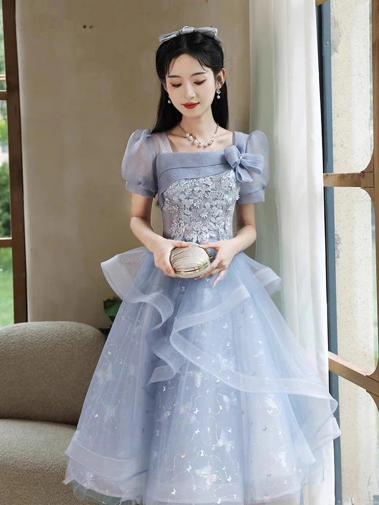 結婚式 ドレス パーティドレス ワンピース ロングドレ 二次会 パーティードレス パーティードレス ブルー・ファントム・シー・バタフライ・ドレスワンピース