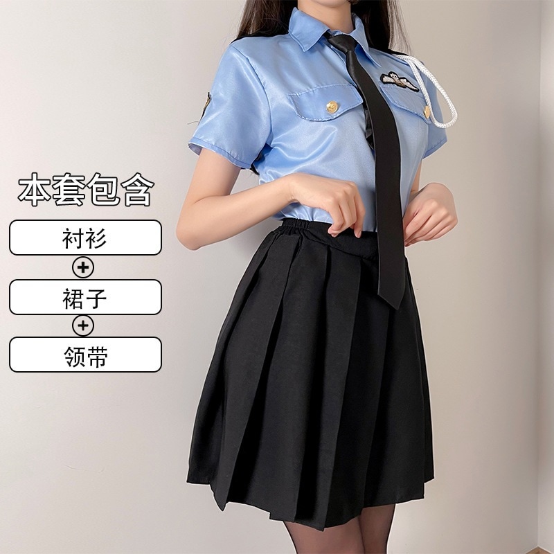制服　合服　夏服　上下セット　演劇用警察衣装　レプリカ Qoo10] 3点セット 警察官 スクシーポリス警察官
