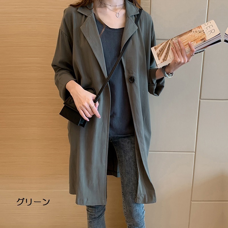 アウター ライトコート ビッグサイズ ゆったり メンズライク マニッシュ スポーティー カジュアル デイリー ワンボタン 羽織物 ラフ ルーズ 春 秋 ミドルロング丈 スーツカラー 通勤 通学