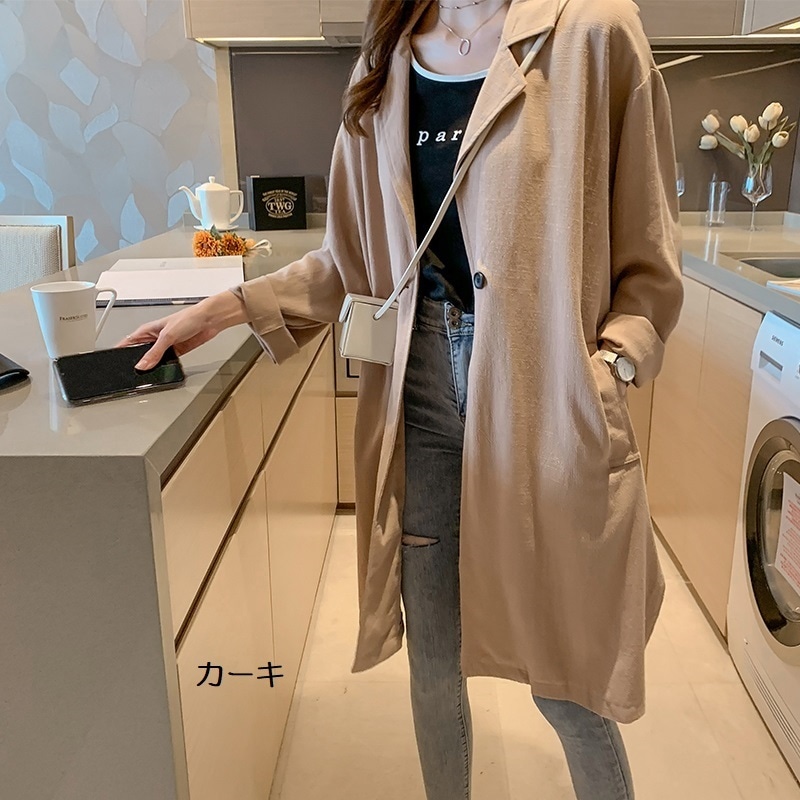 アウター ライトコート ビッグサイズ ゆったり メンズライク マニッシュ スポーティー カジュアル デイリー ワンボタン 羽織物 ラフ ルーズ 春 秋 ミドルロング丈 スーツカラー 通勤 通学