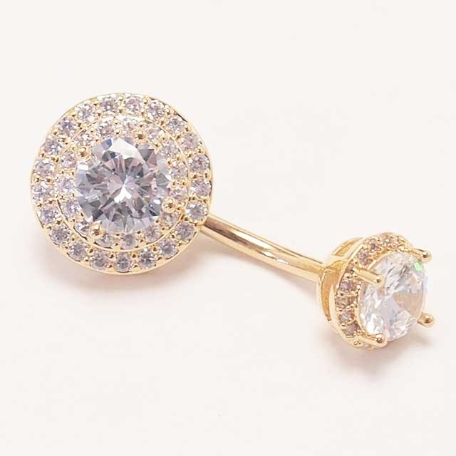 ヘソピアス 14G ダブルティア ラウンドジュエル CZ インターナル バナナバーベル