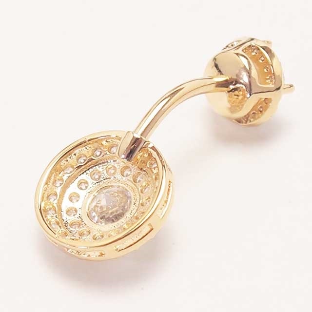 ヘソピアス 14G ダブルティア ラウンドジュエル CZ インターナル バナナバーベル