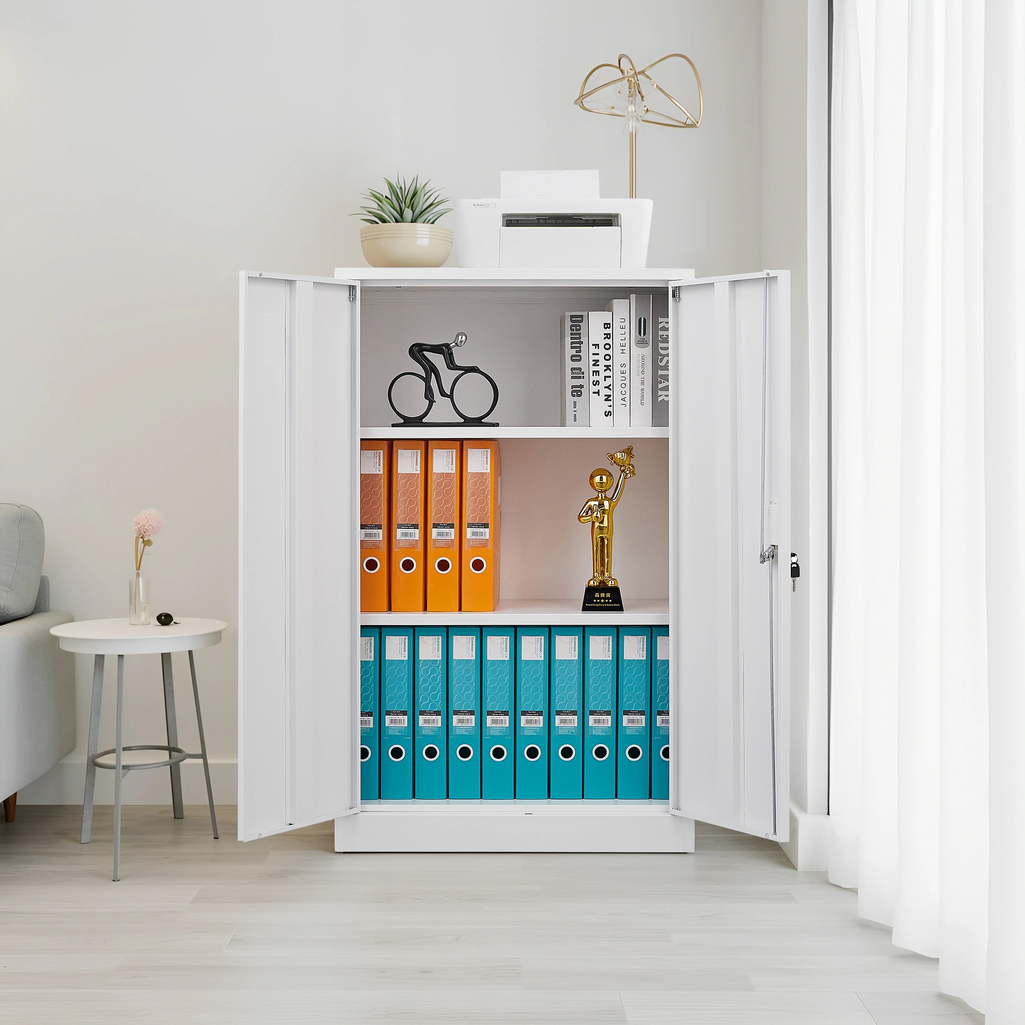 [国内発送]123【室内】室内ロッカー 折り畳み式 物置 収納庫 倉庫 室内収納庫 収納キャビネット 両開きドア 施錠可能 物置き台 掃除用具ロッカー