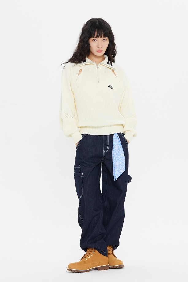 ROMANTIC CROWN】 SPORTY LINE KNIT HALF ZIP UP ニット