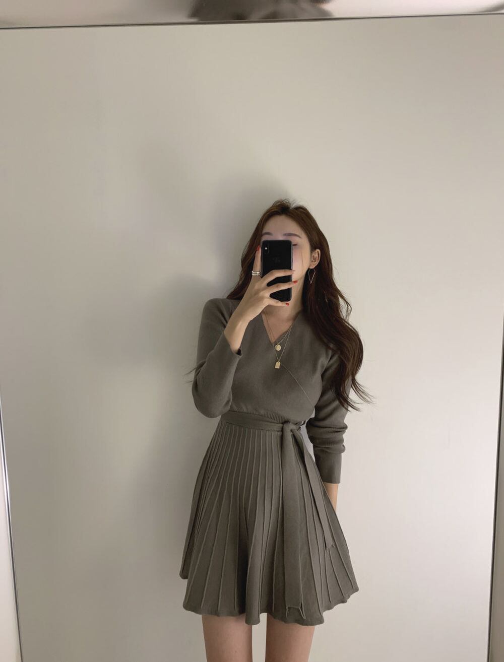 ワンピース ミニ ショート 膝上 長袖 フレア 切り替え ウエストマーク ウエストリボン かわいい 大人可愛い きれいめ 上品 おしゃれ こなれ感 ラフ ガーリー エレガント かっちり ラブリー キュ