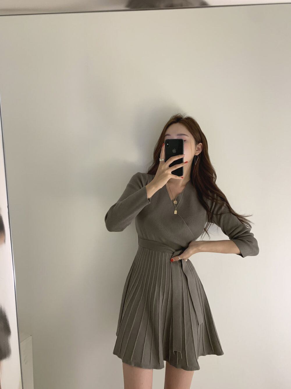 ワンピース ミニ ショート 膝上 長袖 フレア 切り替え ウエストマーク ウエストリボン かわいい 大人可愛い きれいめ 上品 おしゃれ こなれ感 ラフ ガーリー エレガント かっちり ラブリー キュ