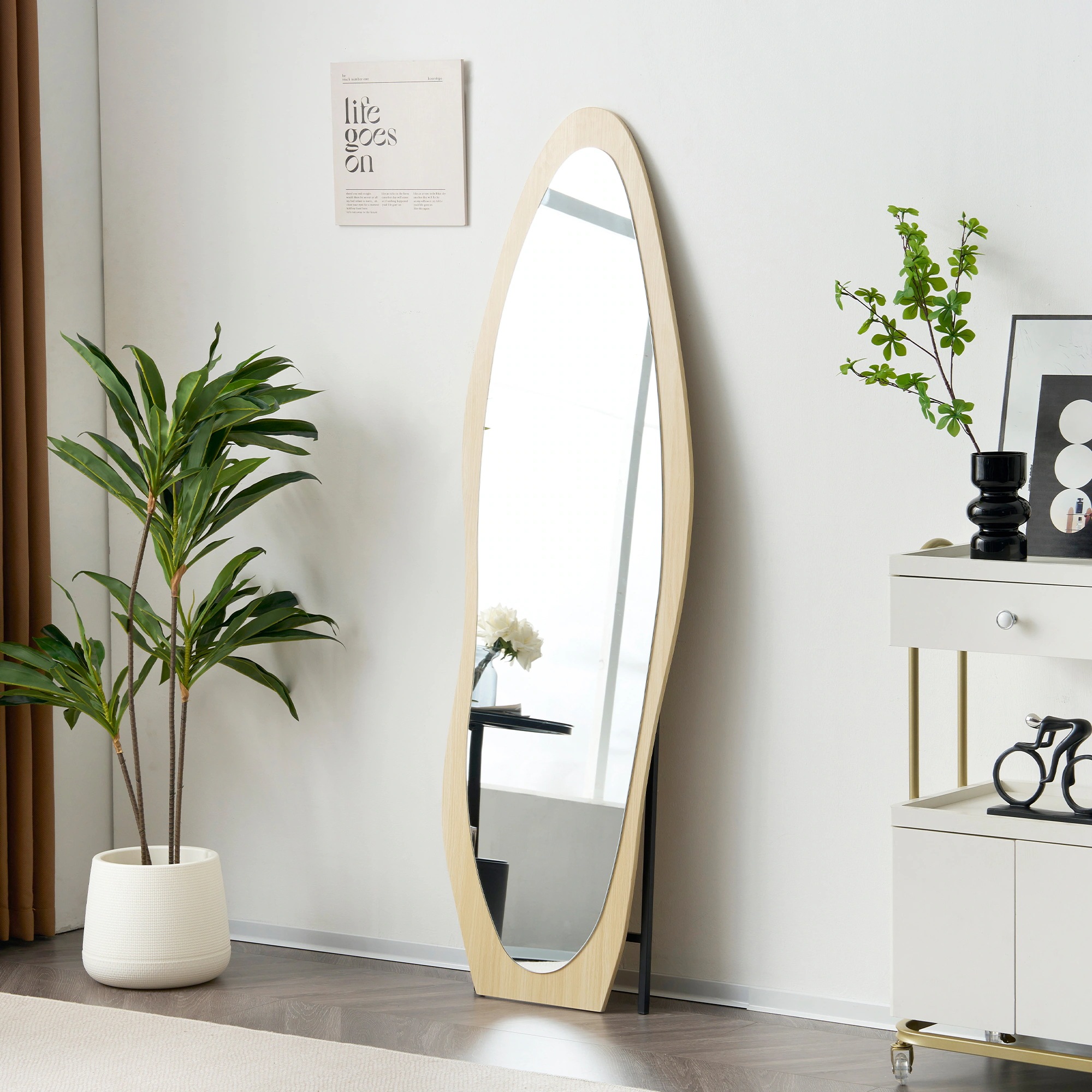 全身鏡 ウェーブミラー 姿見鏡 北欧 木目調 スタンドミラー 壁掛けミラー 立てかけ 姿見 鏡 ミラー おしゃれ 飛散防止 160*50CM ラル N515P190071N