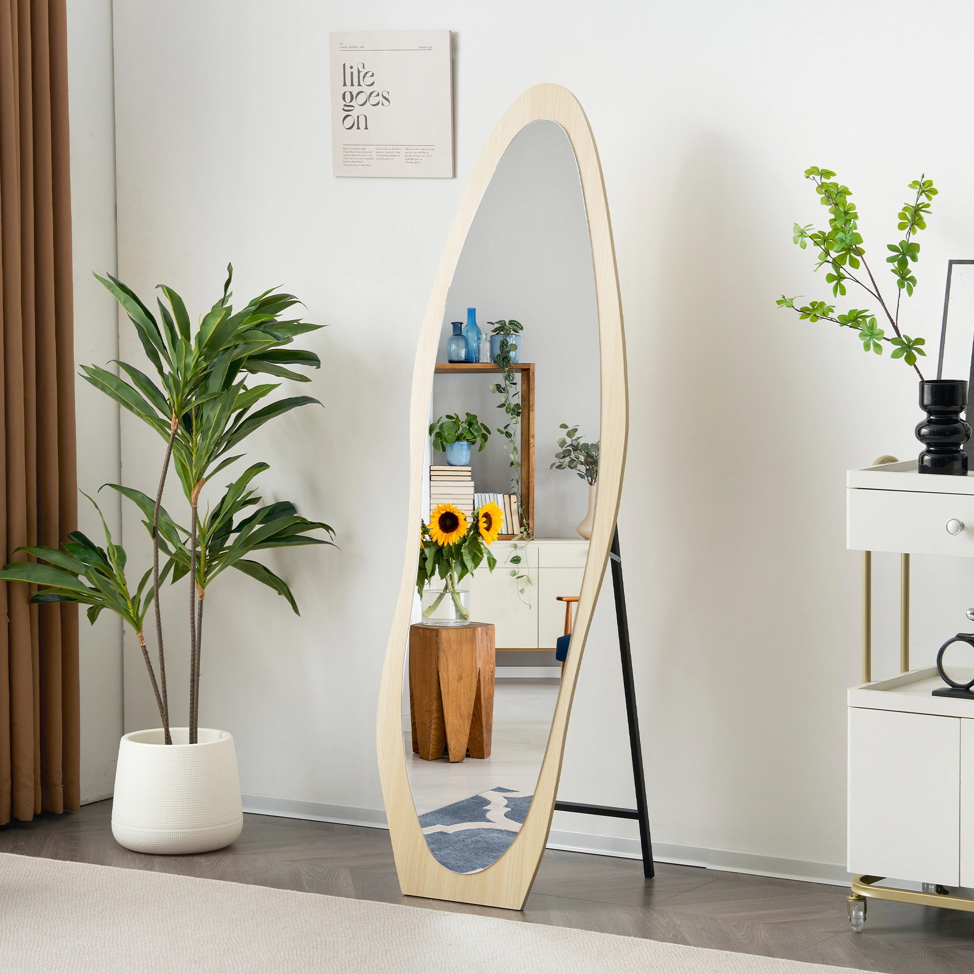 全身鏡 ウェーブミラー 姿見鏡 北欧 木目調 スタンドミラー 壁掛けミラー 立てかけ 姿見 鏡 ミラー おしゃれ 飛散防止 160*50CM ラル N515P190071N