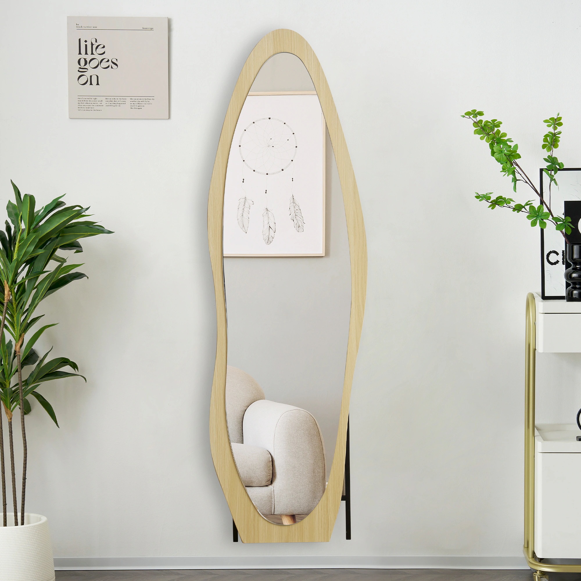 全身鏡 ウェーブミラー 姿見鏡 北欧 木目調 スタンドミラー 壁掛けミラー 立てかけ 姿見 鏡 ミラー おしゃれ 飛散防止 160*50CM ラル N515P190071N