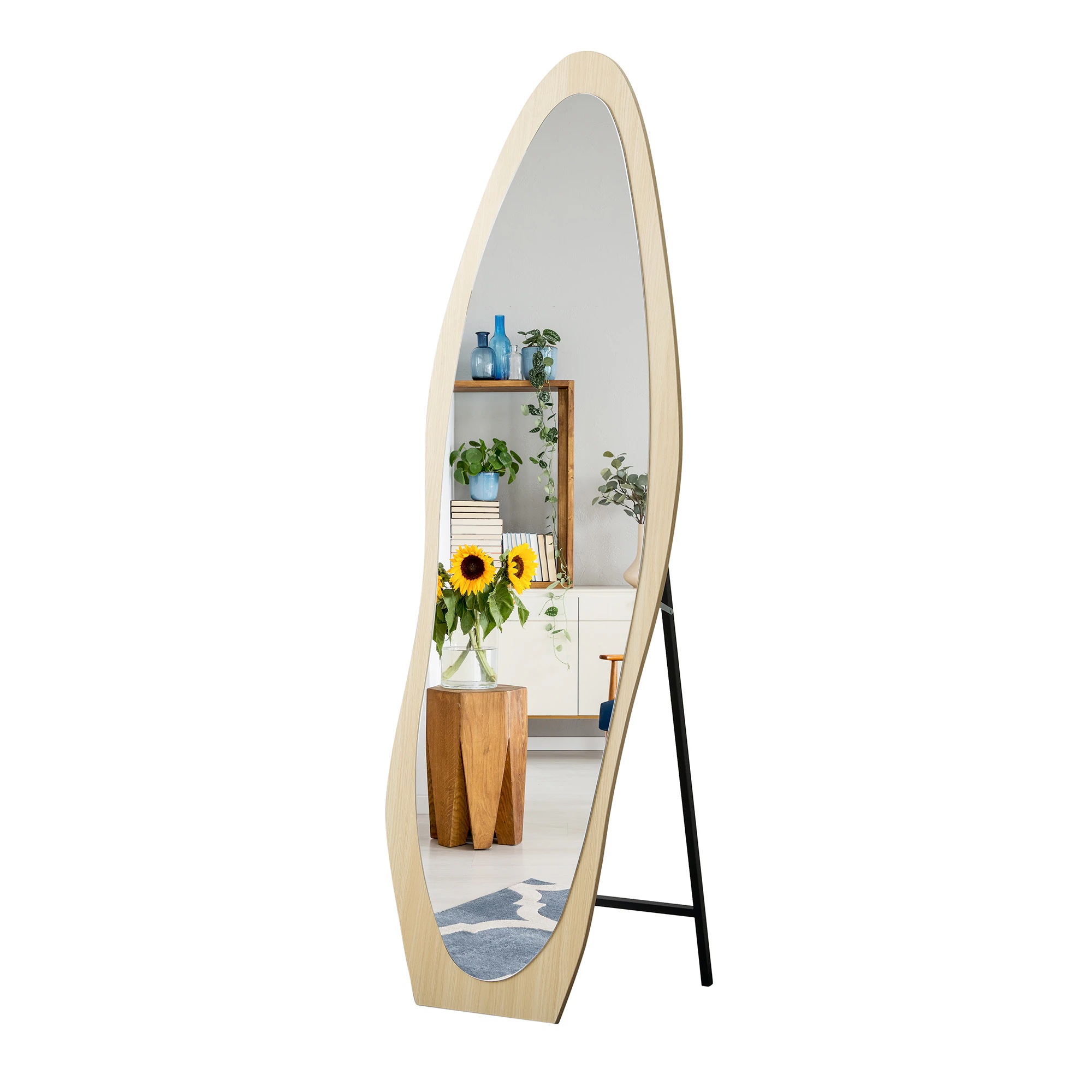全身鏡 ウェーブミラー 姿見鏡 北欧 木目調 スタンドミラー 壁掛けミラー 立てかけ 姿見 鏡 ミラー おしゃれ 飛散防止 160*50CM ラル N515P190071N