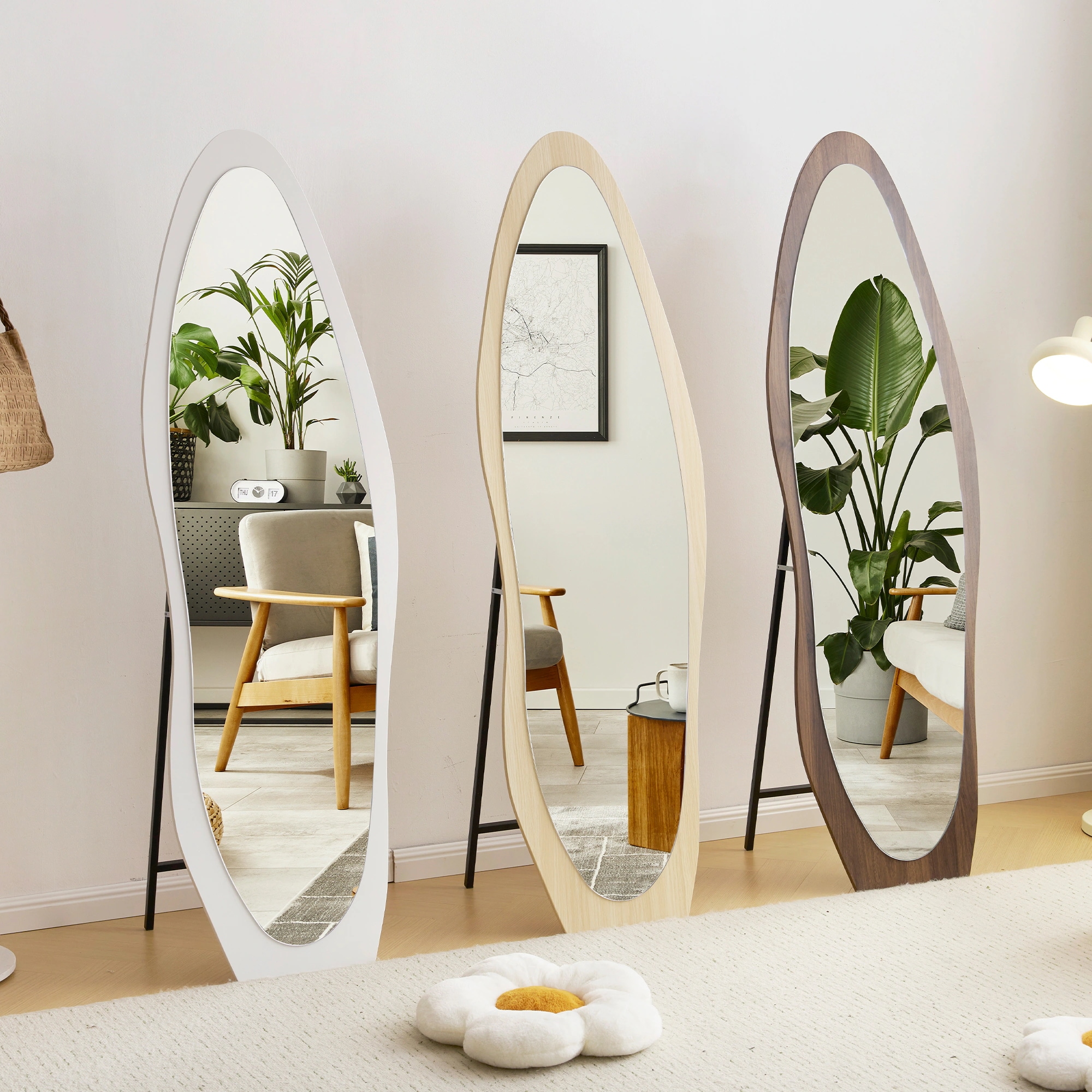 全身鏡 ウェーブミラー 姿見鏡 北欧 木目調 スタンドミラー 壁掛けミラー 立てかけ 姿見 鏡 ミラー おしゃれ 飛散防止 160*50CM ラル N515P190071N