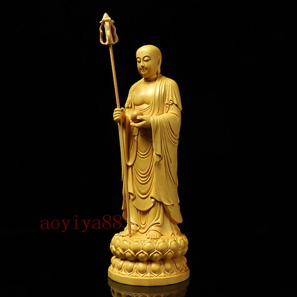 Qoo10] 仏像「地蔵王菩薩」 立ち像 木彫り 柘植