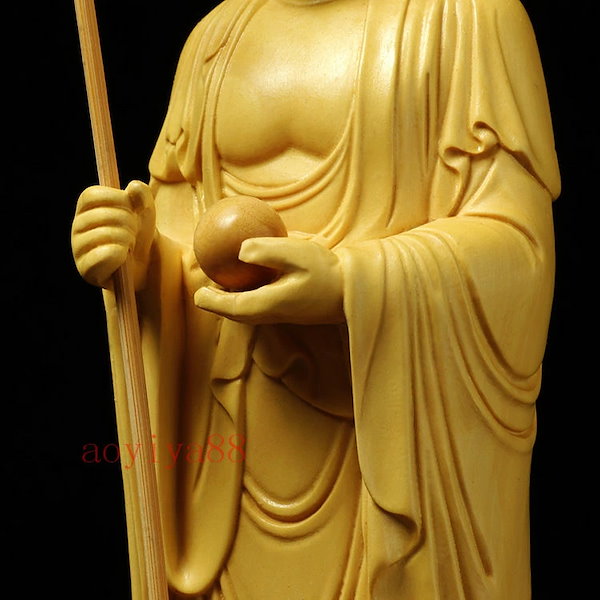 Qoo10] 仏像「地蔵王菩薩」 立ち像 木彫り 柘植