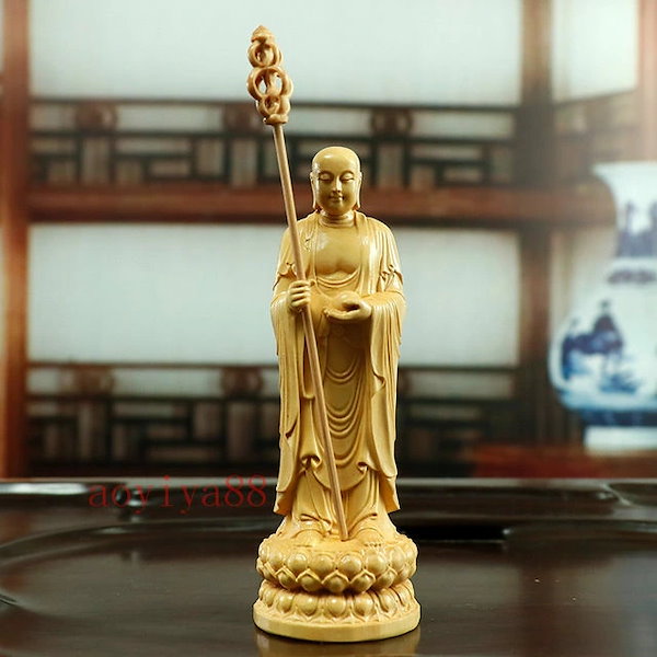 Qoo10] 仏像「地蔵王菩薩」 立ち像 木彫り 柘植