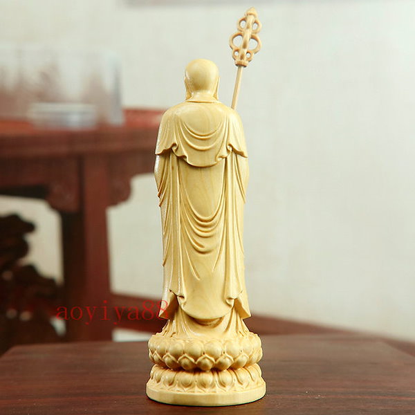 柘植　木彫/仏像 地藏菩薩　新品　美品 Qoo10] 仏像「地蔵王菩薩」 立ち像 木彫り 柘植