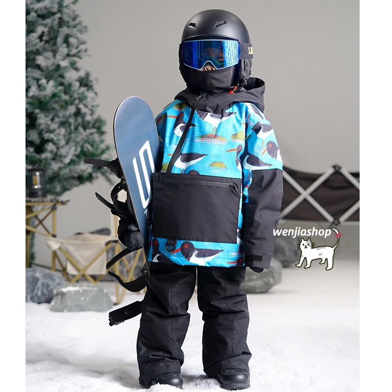 スノーボードウェア 2025 上下セット キッズ 子供 ベビー服 ジャケット アウター ブルー オーバーオール つなぎパンツ ズボン スノボウェア スキーウェア 防寒着韓国風 女の子 男の子 こども