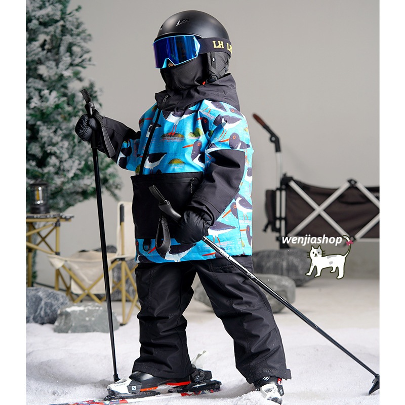 スノーボードウェア 2025 上下セット キッズ 子供 ベビー服 ジャケット アウター ブルー オーバーオール つなぎパンツ ズボン スノボウェア スキーウェア 防寒着韓国風 女の子 男の子 こども