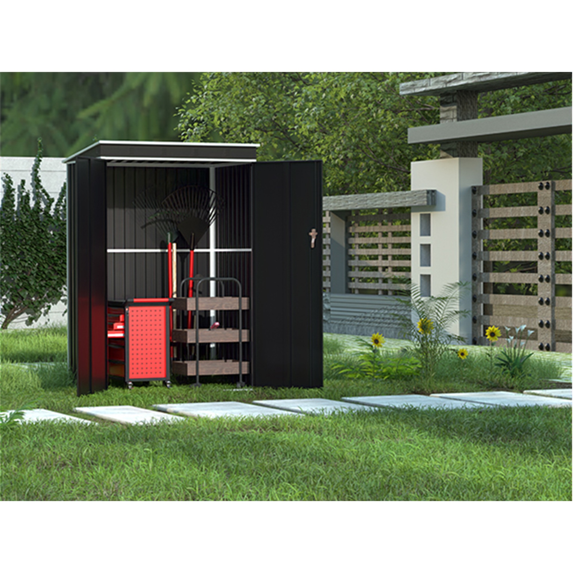 2025年新仕様】【収納棚付き】Black物置 屋外 スチール 倉庫 戸外収納