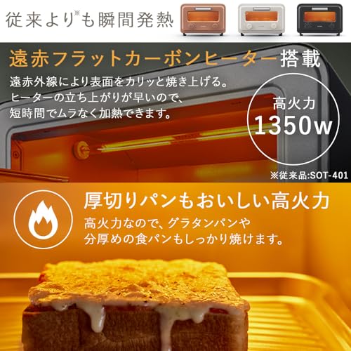 アイリスオーヤマ オーブントースター 2枚焼き スチーム機能 高火力 タイマー15分 SOT-201-B チャコール