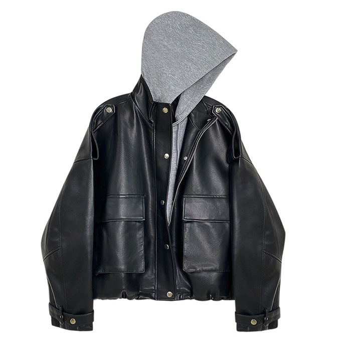 アウター ジャケット レザージャケット ショート丈 長袖 襟付き フード付き 前開き ボタン ファスナー 異素材ミックス 重ね着風 かわいい 大人可愛い きれいめ シンプル 上品 おしゃれ かっこいい アウター ジャケット レザージャケット ショート丈 長袖 襟付き フード付き 前開き ボタン ファスナー 異素材ミックス 重ね着風 かわいい 大人可愛い きれいめ シンプル 上品 おしゃれ かっこいい