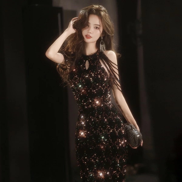 最終在庫スパンコールドレス イブニングドレス 黒 ロングドレス ホルターネックドレス 結婚式ドレス パーティードレス キラキラドレス お呼ばれドレス キラキラ 結婚式お呼ばれドレス 結婚式お呼ばれ 服