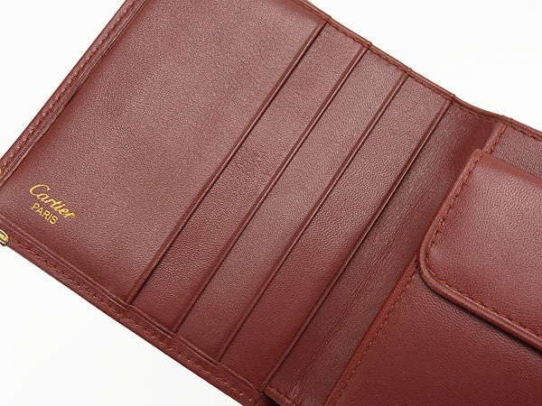 超美品カルティエマストドゥカルティエ二つ折り財布コンパクト財布ボルドーカーフレザーL3184192 超美品カルティエマストドゥカルティエ二つ折り財布コンパクト財布ボルドーカーフレザーL3184192