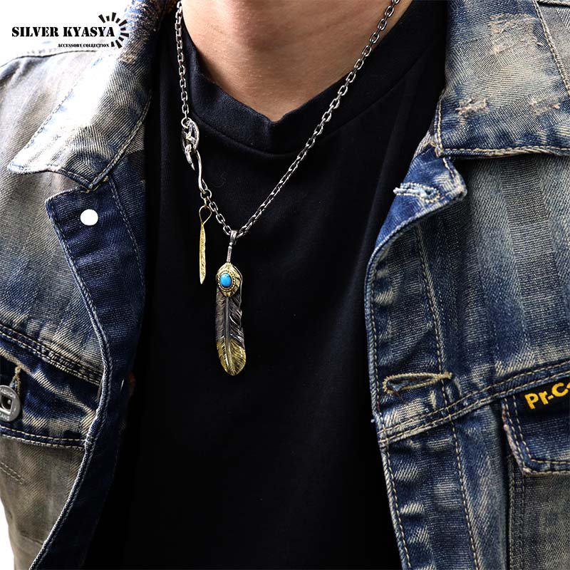 925 フェザーネックレス ターコイズ [hm005]