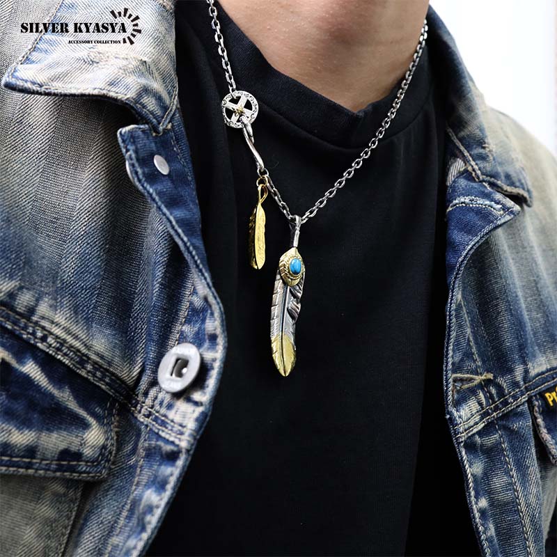 925 フェザーネックレス ターコイズ [hm005]