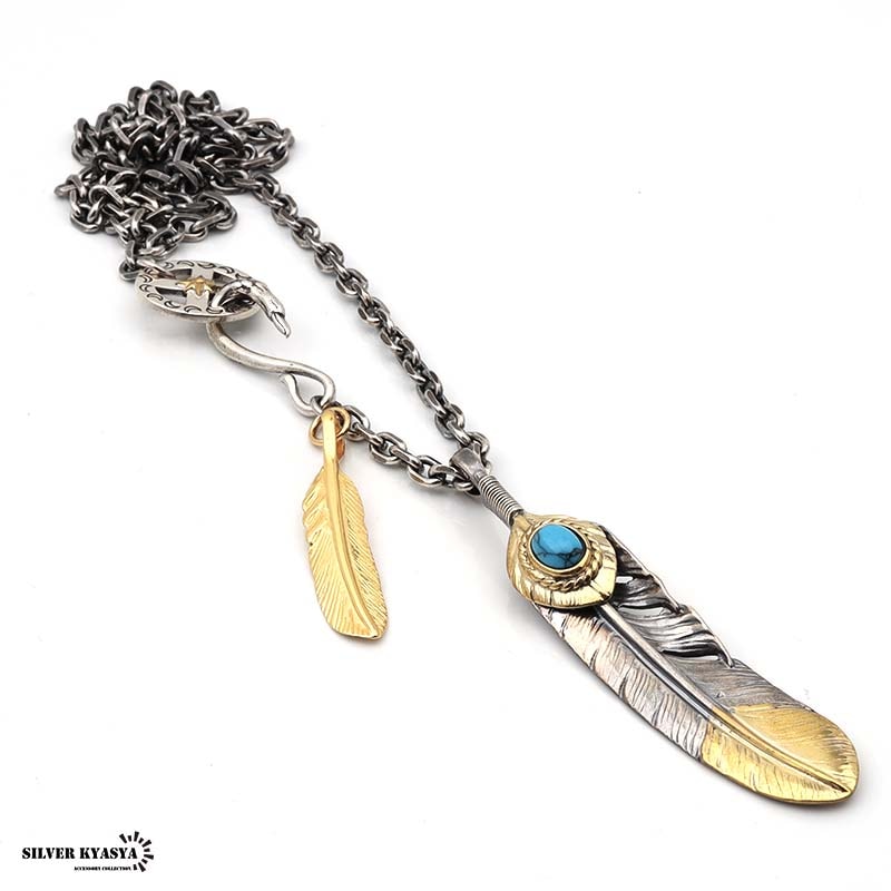 925 フェザーネックレス ターコイズ [hm005]