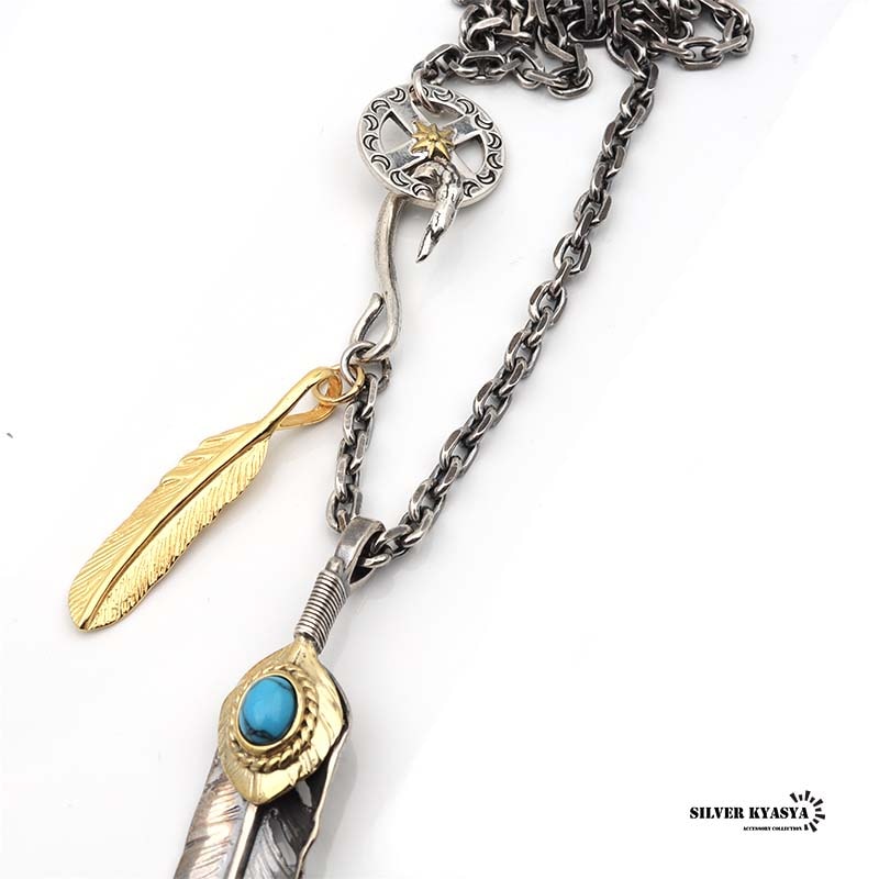925 フェザーネックレス ターコイズ [hm005]